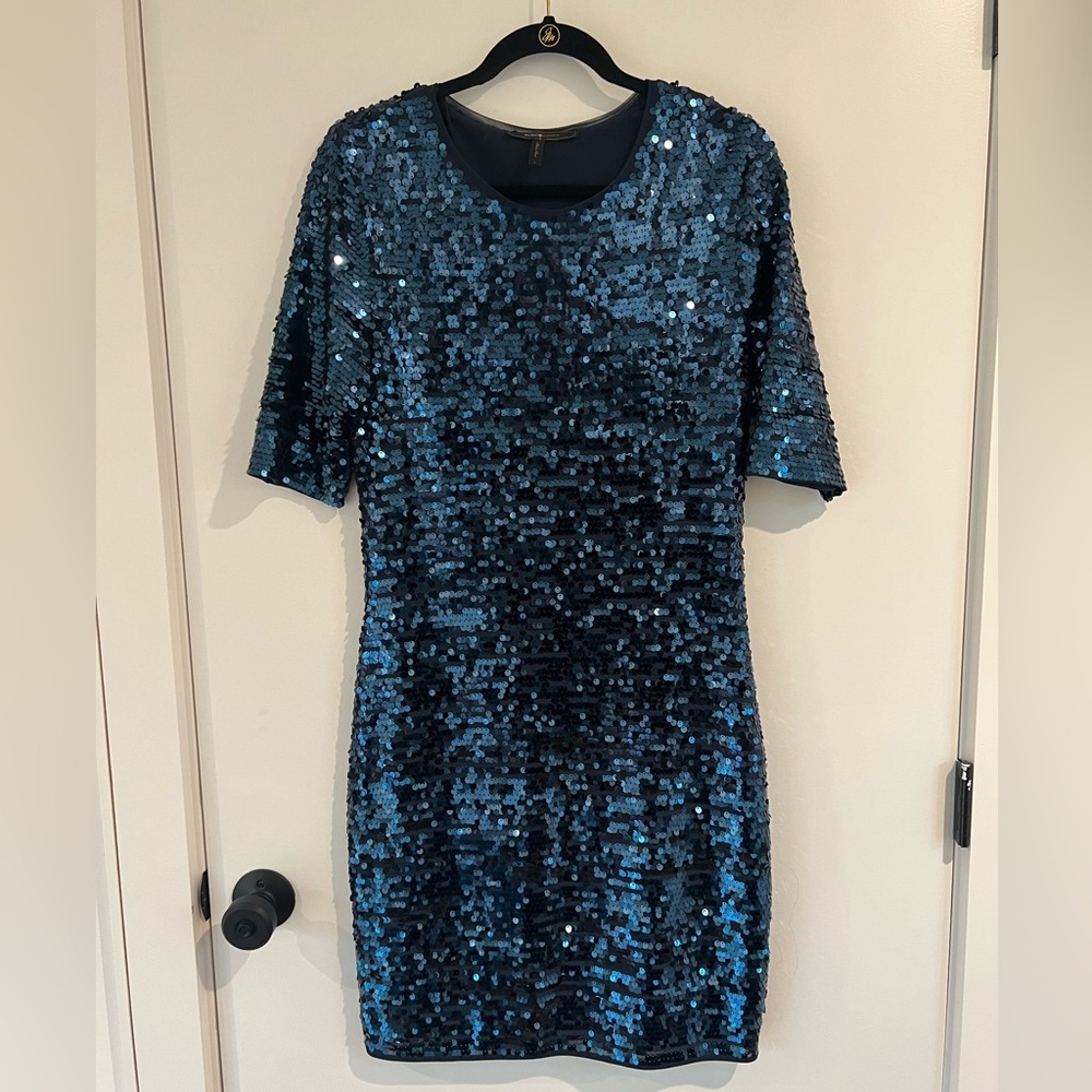 BCBGMAXAZRIA Blue Sequin Dress Large